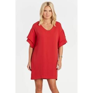 NWT Collective Concepts Short Bell Sleeve Dress Red sz L Resortwear Beach Brunch